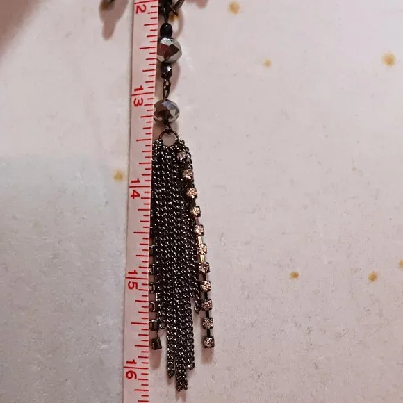 Handmade Gunmetal Rings Black Hematite Bead Bib Statement Necklace Tassel Fringe - Picture 10 of 12